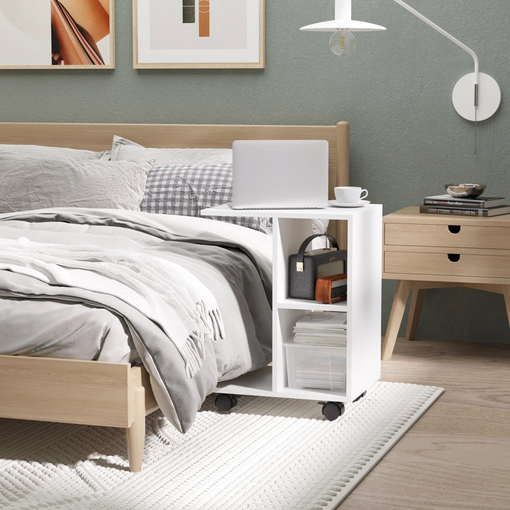 Tavolino da Salotto con 2 Ripiani e 4 Ruote ¨C Zephmum ¨C MDF PE Bianco 45x35x58