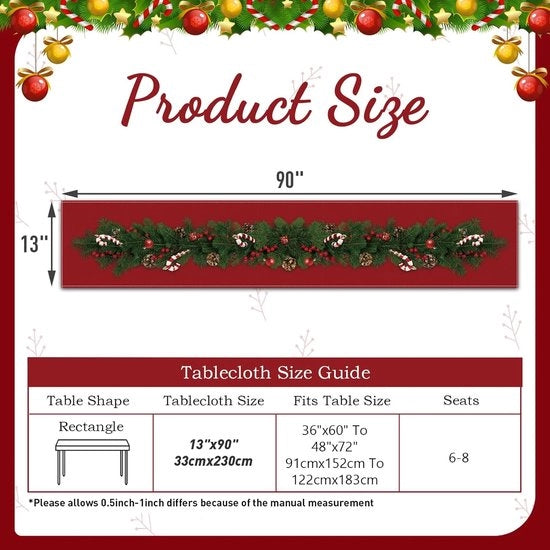 Tavolo da Natale in tessuto rosso con fiore e orologio stampato – Ideale per la decorazione della tavola da pranzo e della tavola di Natale