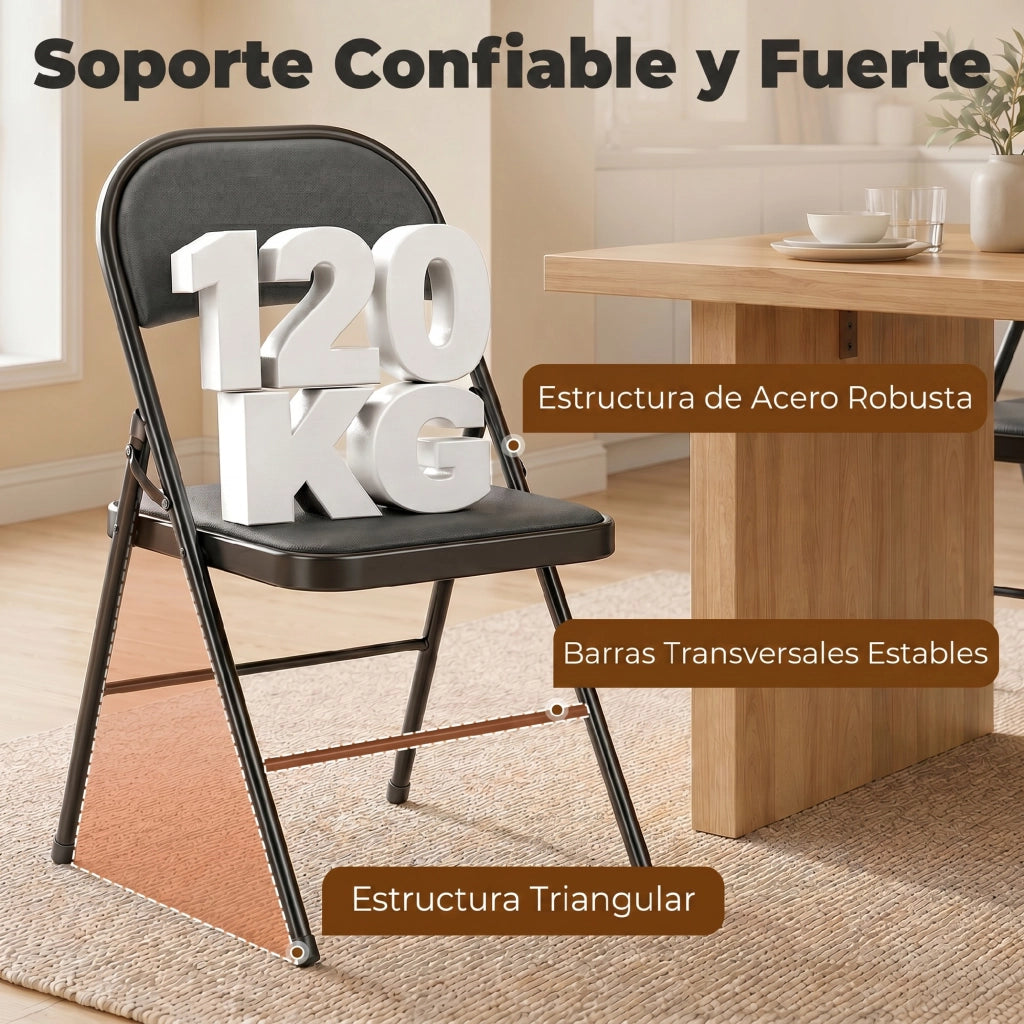 Set 4 Sedie Pieghevoli Imbottite ¨C Xylo ¨C Struttura Metallo Nero 45x46x78 cm