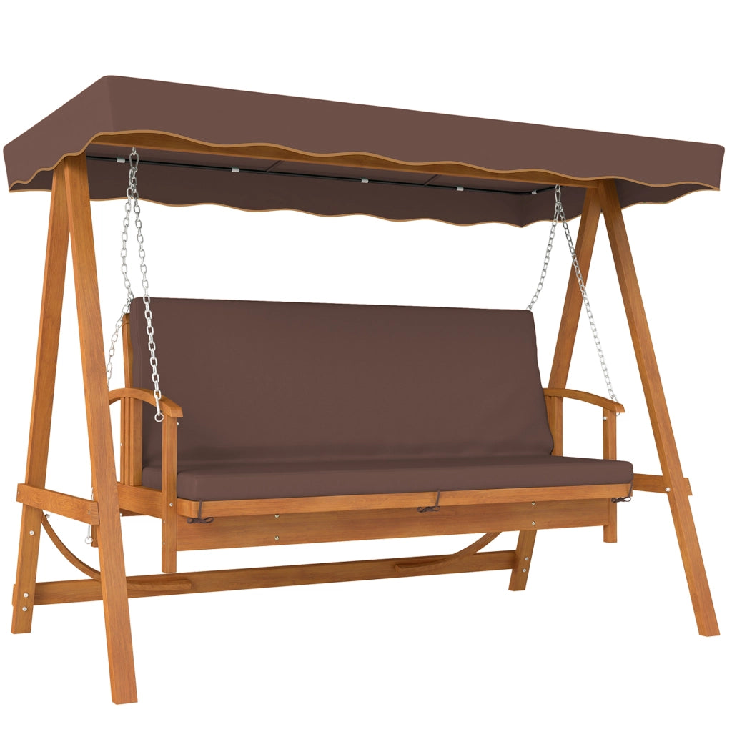 Altalena da giardino con tettoia e funzione sdraio per 3 persone ¨C Minimal ¨C Legno massello marrone 200x120x200 cm