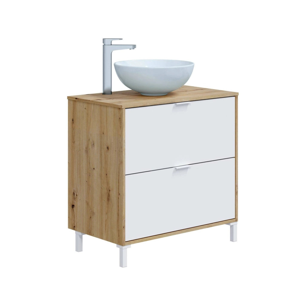 Mobile sottolavabo Bellegra, Mobiletto da bagno, Contenitore porta lavabo, Armadio per lavandino, 79x46 h79 cm, Rovere Nodi e Bianco lucido