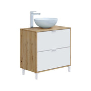 Mobile sottolavabo Bellegra, Mobiletto da bagno, Contenitore porta lavabo, Armadio per lavandino, 79x46 h79 cm, Rovere Nodi e Bianco lucido
