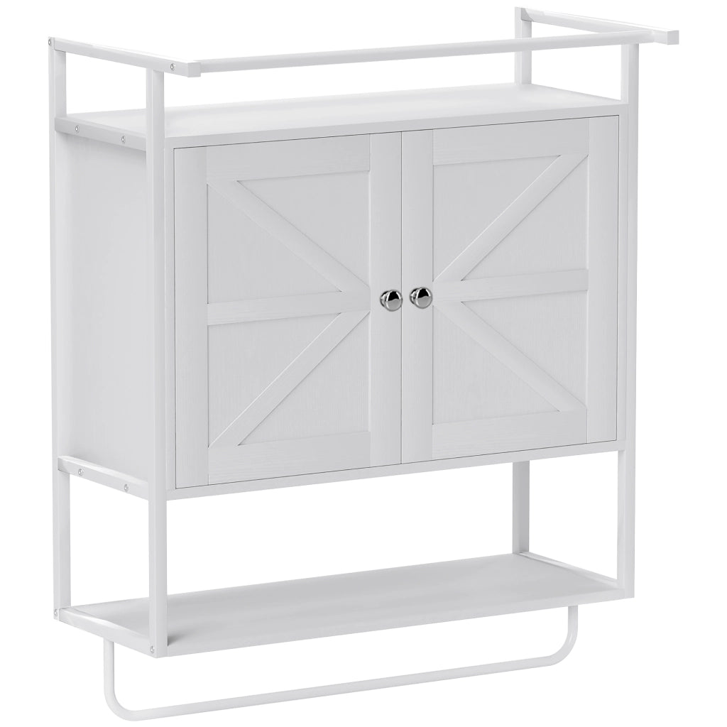 Armadietto Bagno Sospeso con Ante e Ripiano ¨C Zephmum ¨C Bianco 63x34x75 cm