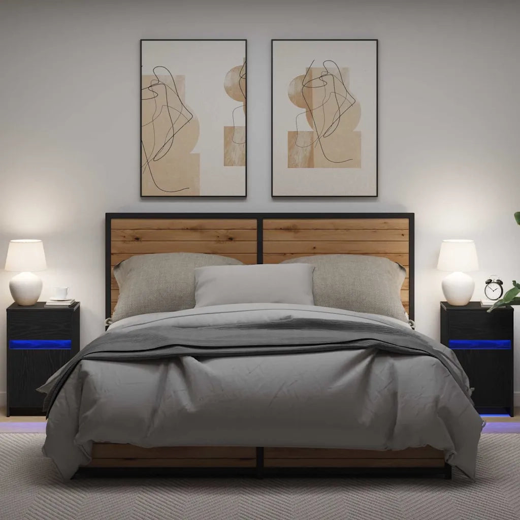 Set di 2 Armadio da letto | Comodino | Armadio da Notte | Mobiletto da notte LED Rovere nero 38 x 34 x 61 cm