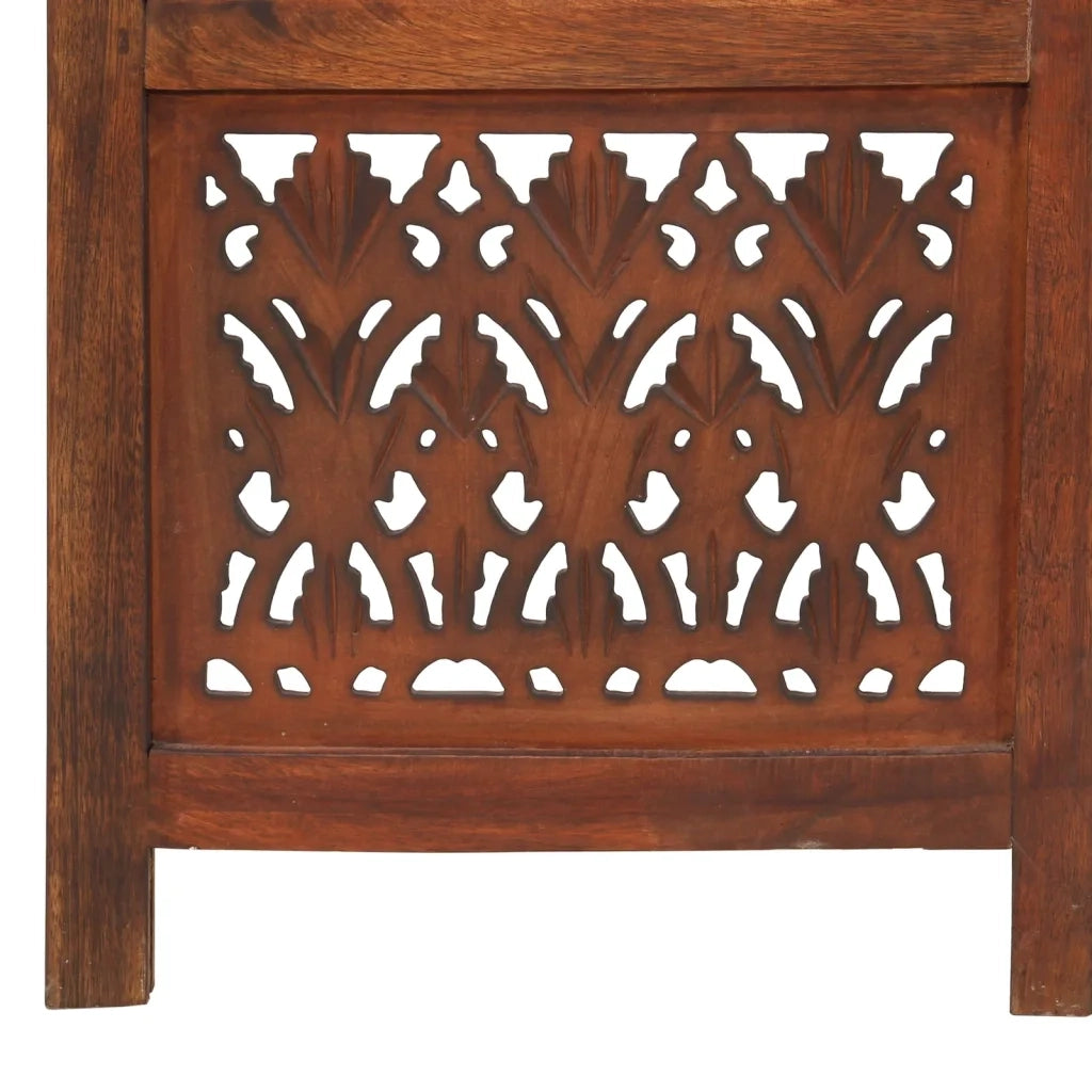 Divisorio Ambienti | Divider per stanze | Paravento 5 Pannelli Intaglio Marrone 200x165 cm Mango Massello