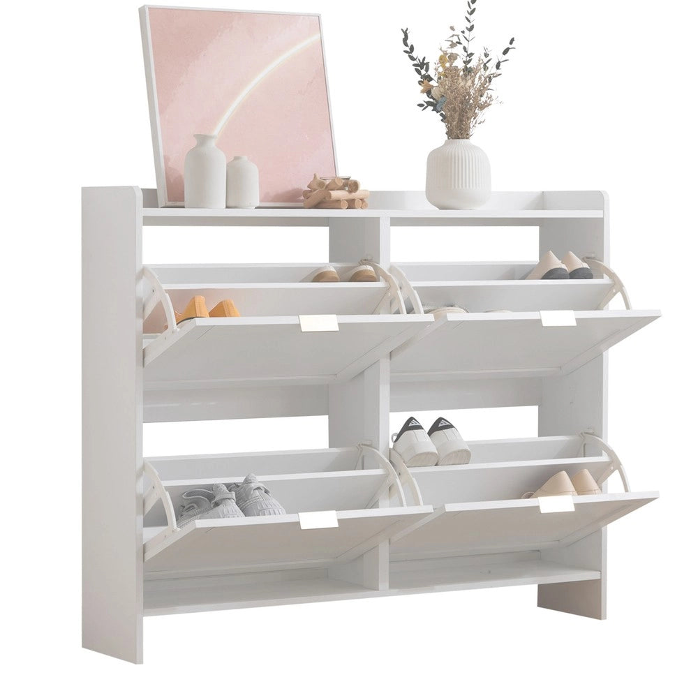 Scarpiera con Ante a Ribalta e Ripiani ¨C MINIMAL ¨C Bianco, 110x90x24 cm
