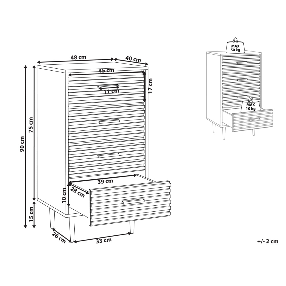 Cassettiera in MDF Legno scuro 4 cassetti Gambe in ferro Moderno