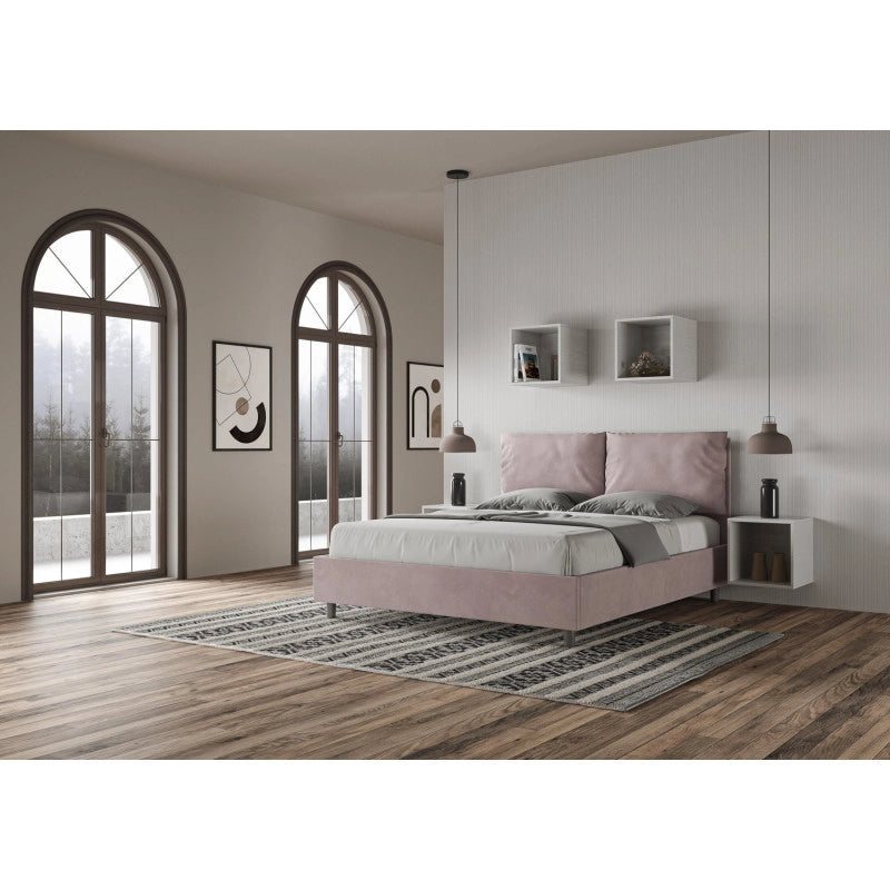 Letto imbottito Letto Matrimoniale alla Francese 150x190 cm Large - Senza rete,Glicine,Microfibra