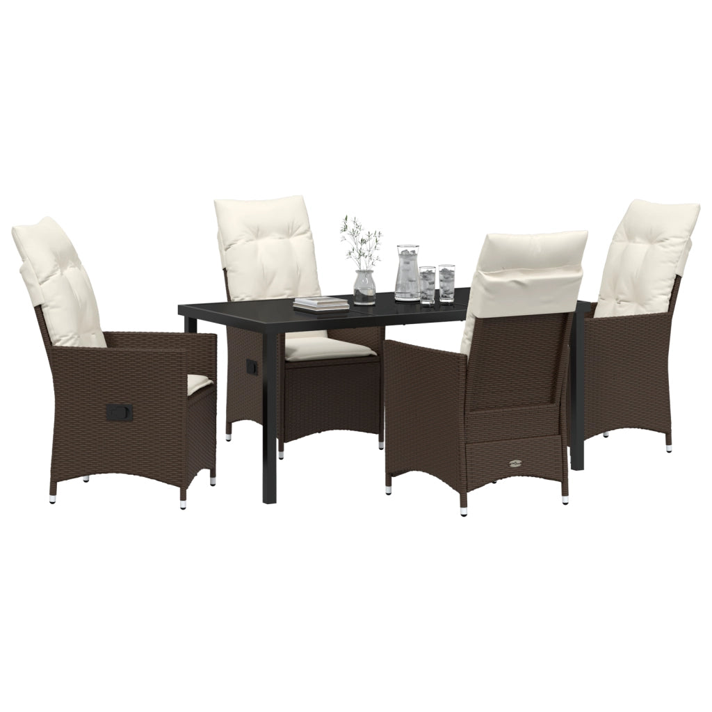 Set da Pranzo da Giardino 5 Pezzi con Cuscini Marrone Polyrattan