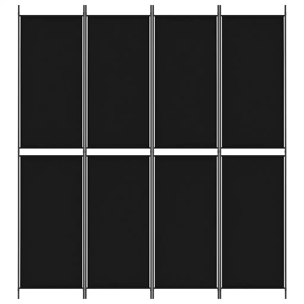 Divisorio a 4 Pannelli Nero 200x220 cm in Tessuto 350249
