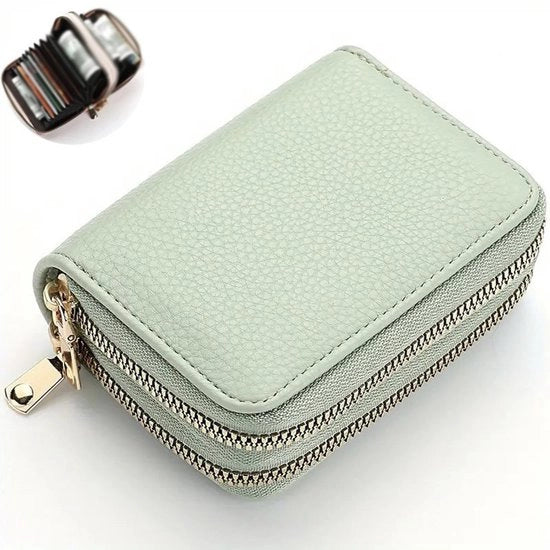 Portafoglio con chiusura a righello doppia - Portafoglio con texture, grande taschino in PU pelle - Verde