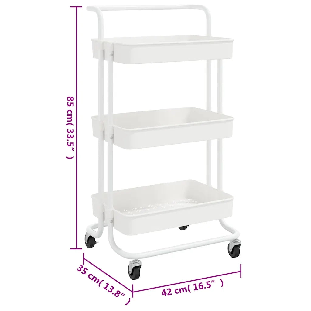 Carrello da Cucina 3 Ripiani Bianco 42x35x85 cm Ferro e ABS CFW2842933