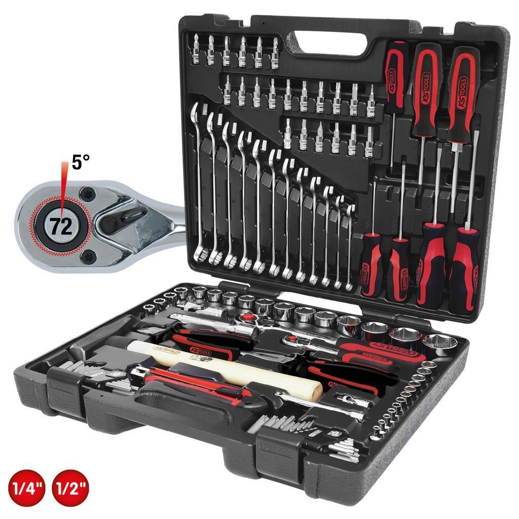 KS TOOLS 918.0797 CHROMEplus Serie di utensili universali 97 pezzi con profilo FlankTraction e acciaio al cromo vanadio custodia trasparente colore Trasparente