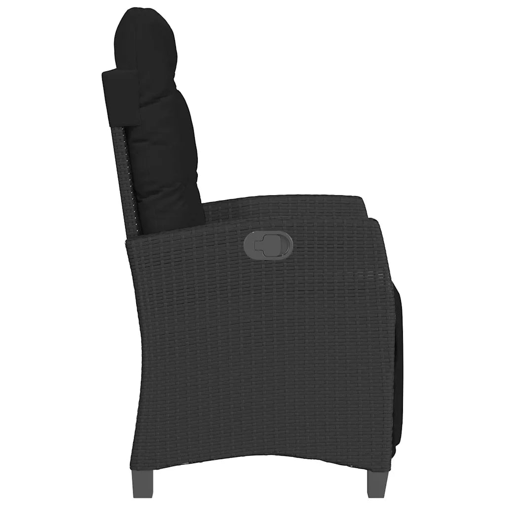 Sedia Reclinabile da Giardino | Sedie da Esterno con Poggiapiedi Nera Polyrattan