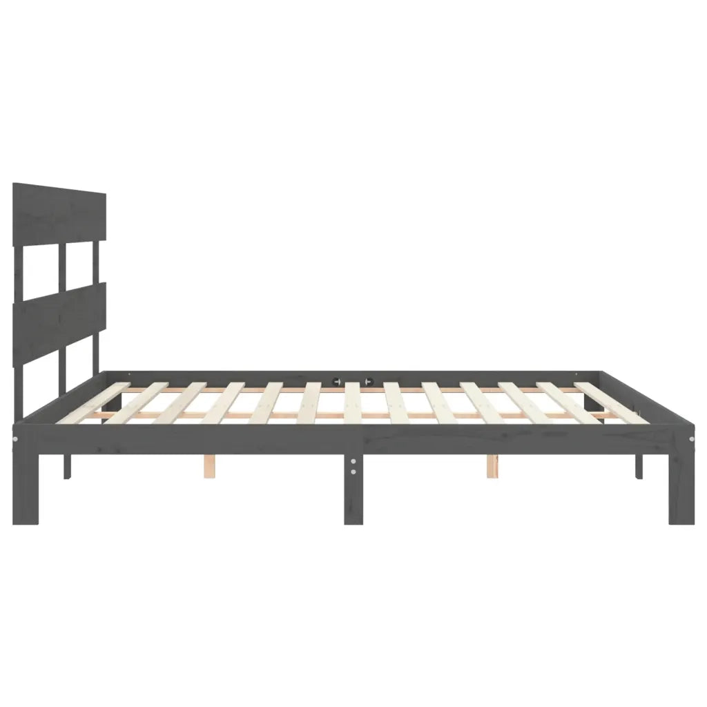 Giroletto con Testiera Grigio 200x200 cm in Legno Massello 3193553
