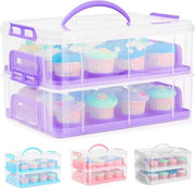 Porta Cupcake a 2 Livelli con Manico - Conserva fino a 36 Cupcake - Conservazione Stabile e Sicura per Muffins e Torte