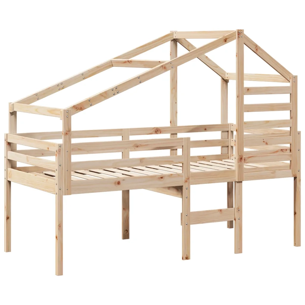 Letto a Soppalco con Tetto 90x190 cm Legno Massello di Pino