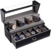 Cassa orologio 2 strati, cassa orologio orologio per uomo, cassa orologio cassa orologio con 10 cuscinetti orologio, cassa orologio orologio con display - Nero