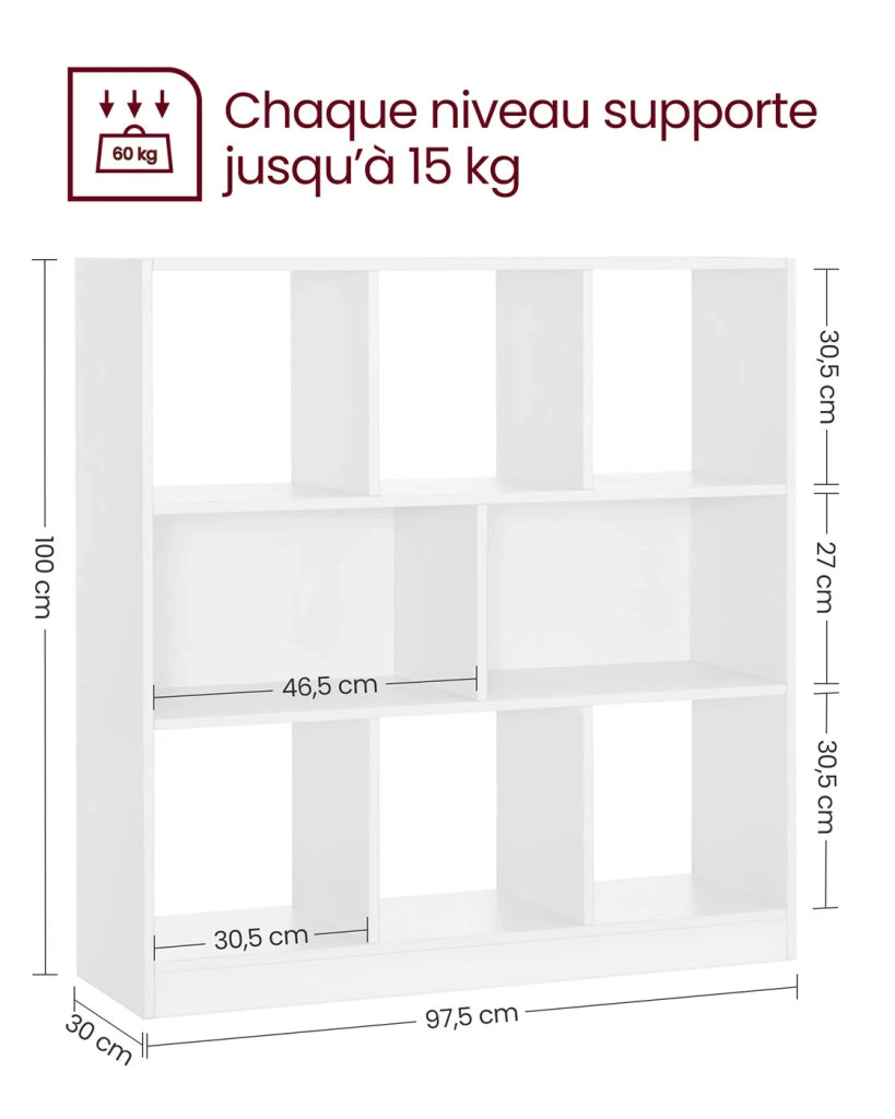 Libreria aperta mensola portaoggetti indipendente dimensioni: 97,5 x 30 x 100 cm bianco 12_0004279