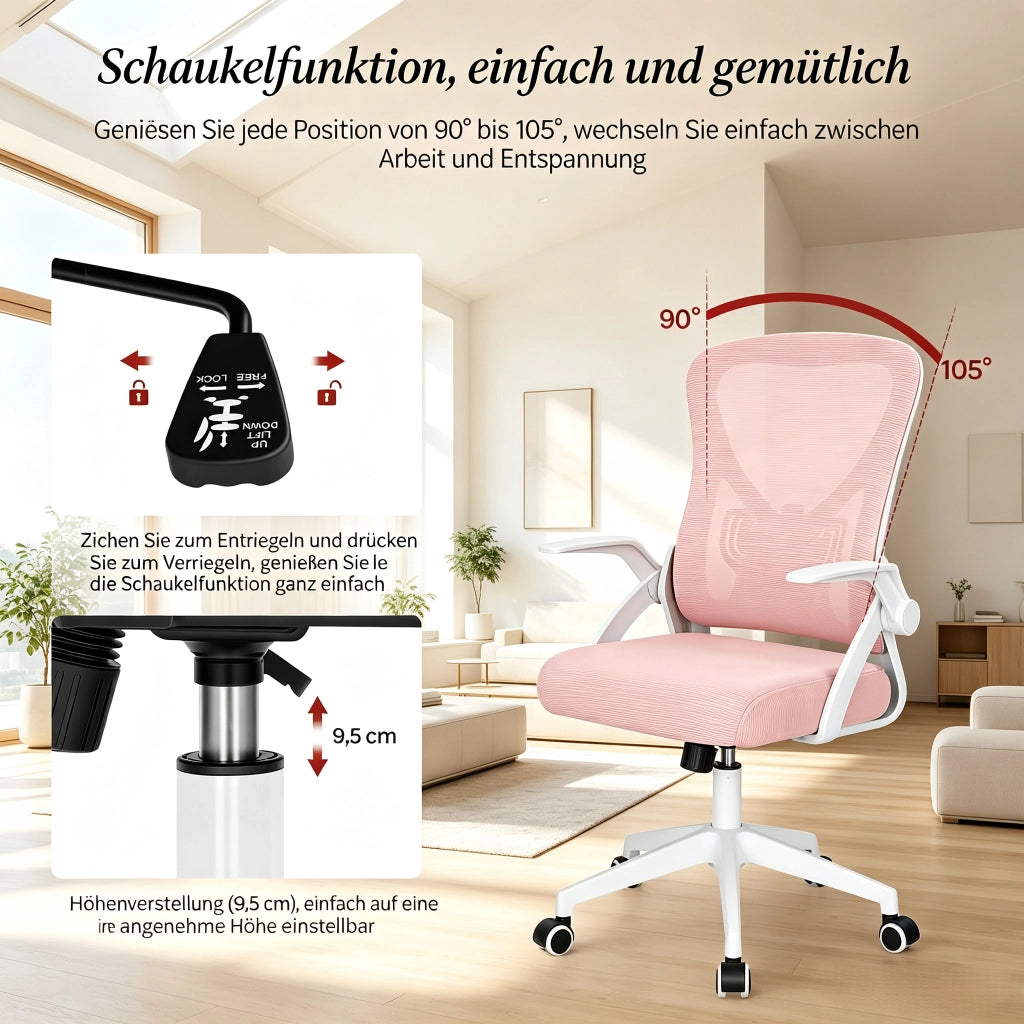 SEDIA da ufficio ergonomica girevole regolabile in altezza rosa