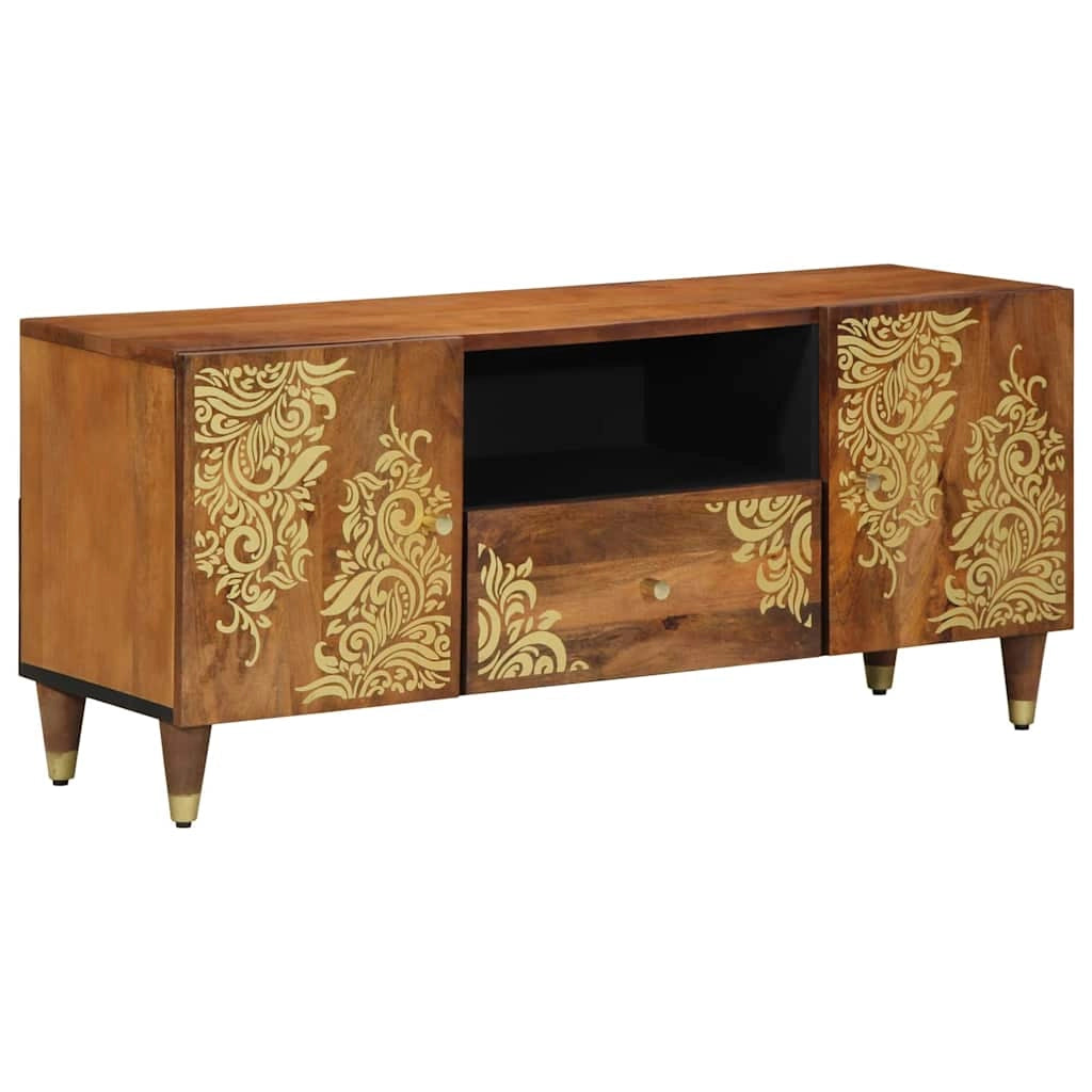 Mobile porta TV moderno e minimalista per interni 105 x 33 x 46 cm in legno massello di mango marrone miele 02_0057873