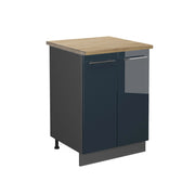 Mobiletto base cucina Fame-Line Blu scuro lucido/Antracite 60 cm, PL Rovere Vicco
