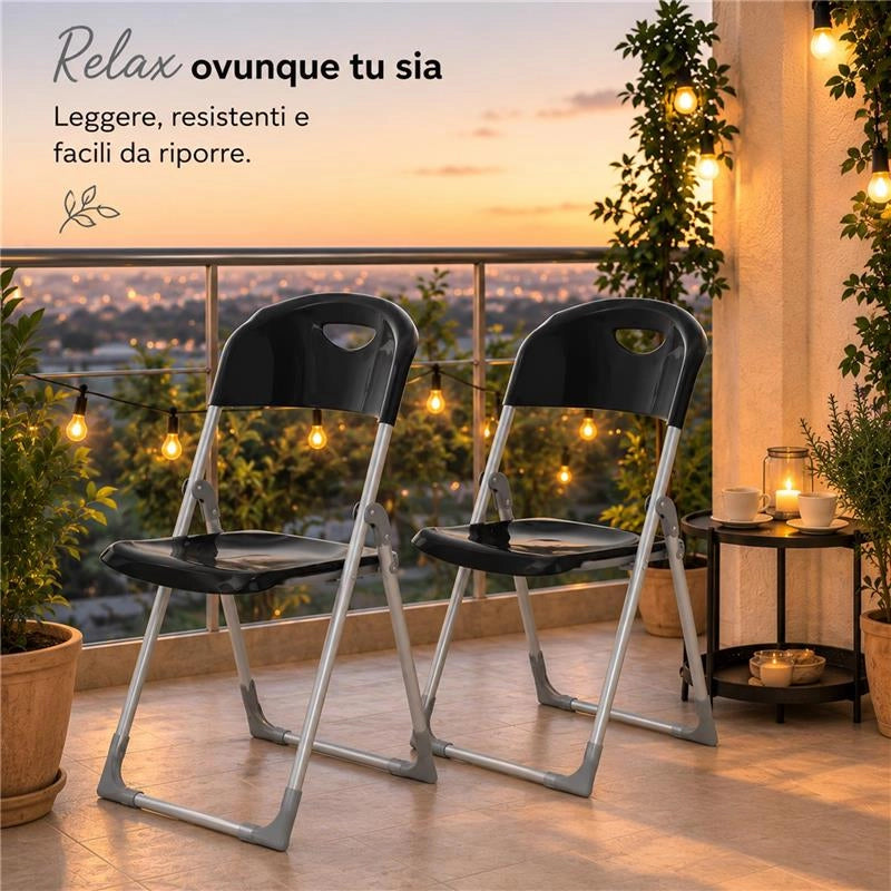 MAURY'S SET 4 SEDIE PIEGHEVOLI IN POLIPROPILENE COLORE NERO - 83X48X41 CM