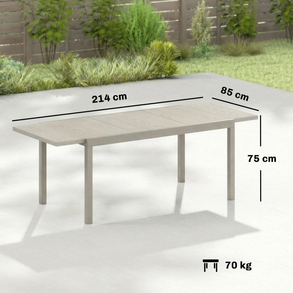 Tavolo da Giardino Allungabile per 8-10 Persone, in Alluminio e Acciaio, 154/214x85x75 cm, Grigio Chiaro