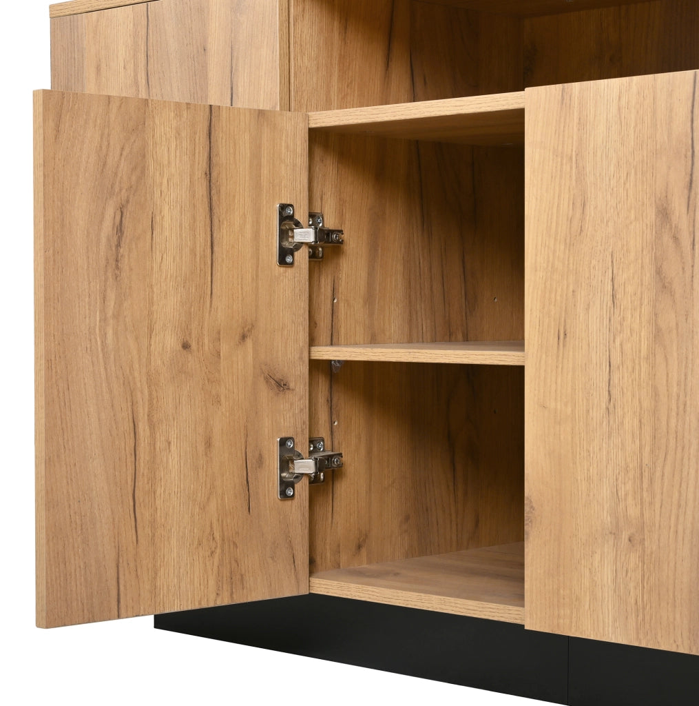 Sideboard con 4 ante e 3 vani aperti, 140x40x85 cm, Natural