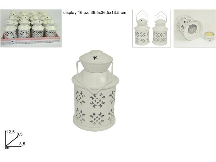 1 Pezzo Lanterna Decorativa Porta Tea Light Bianca 12,5 cm 2 Decori