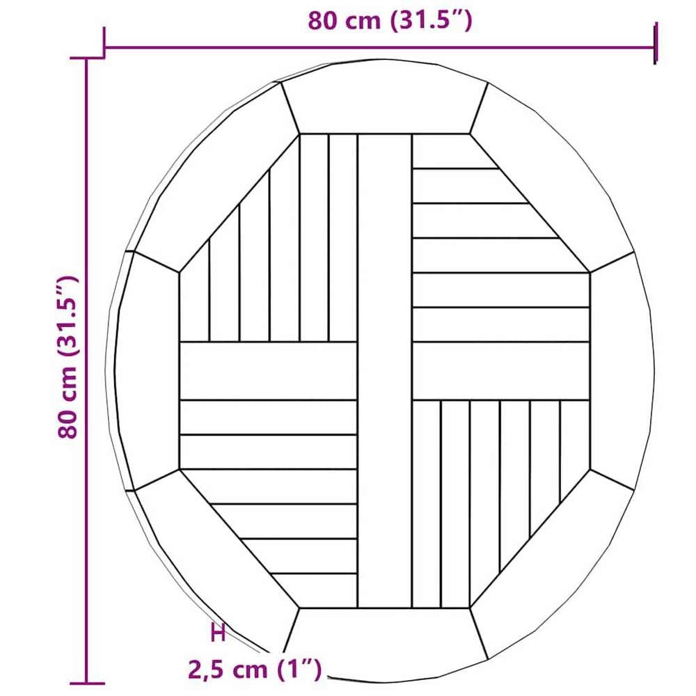 Tabletop Solid Teak Wood, Round, 2.5 Cm Thick, 80 Cm Diameter