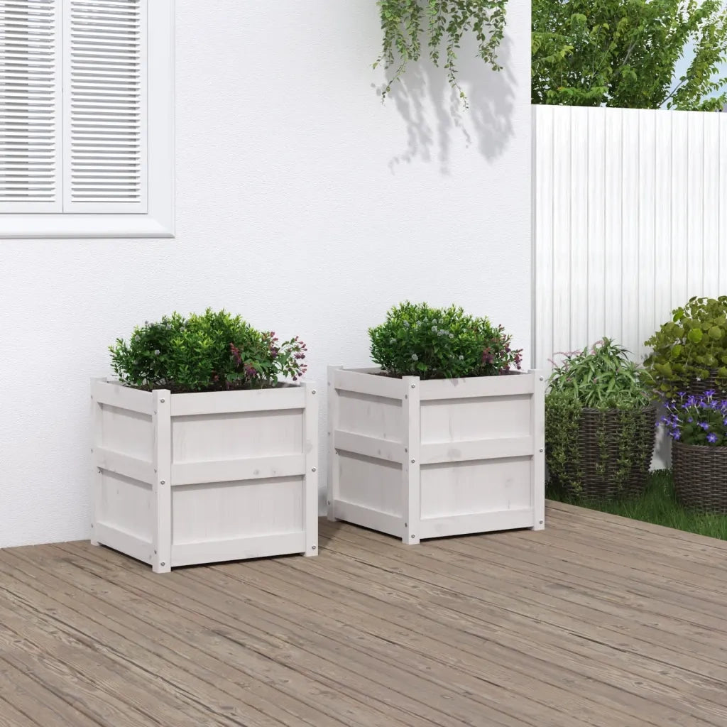 2 pz Fioriere | Cassetta per fiori | Vaso da Giardino Bianche in Legno Massello di Pino