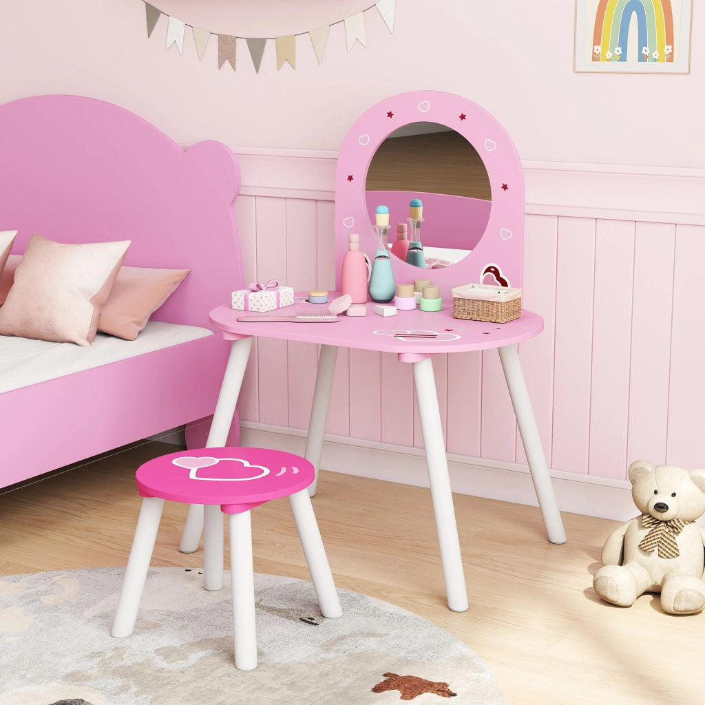 Tocador Bambini con Specchio e Sgabello ¨C Zephmum ¨C Rosa 3-6 Anni