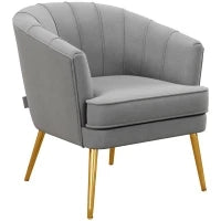 Poltrona in Velluto Imbottita con Gambe Dorate in Poliestere e Acciaio, 71x72x75cm, Grigio