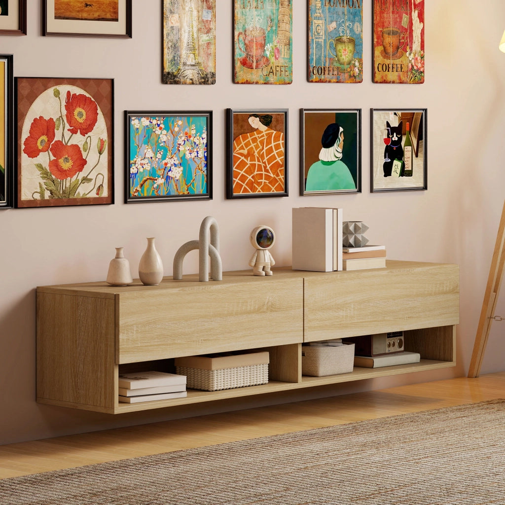 Mobile TV Sospeso ¨C zephmum ¨C Legno Naturale 140x32x31 cm