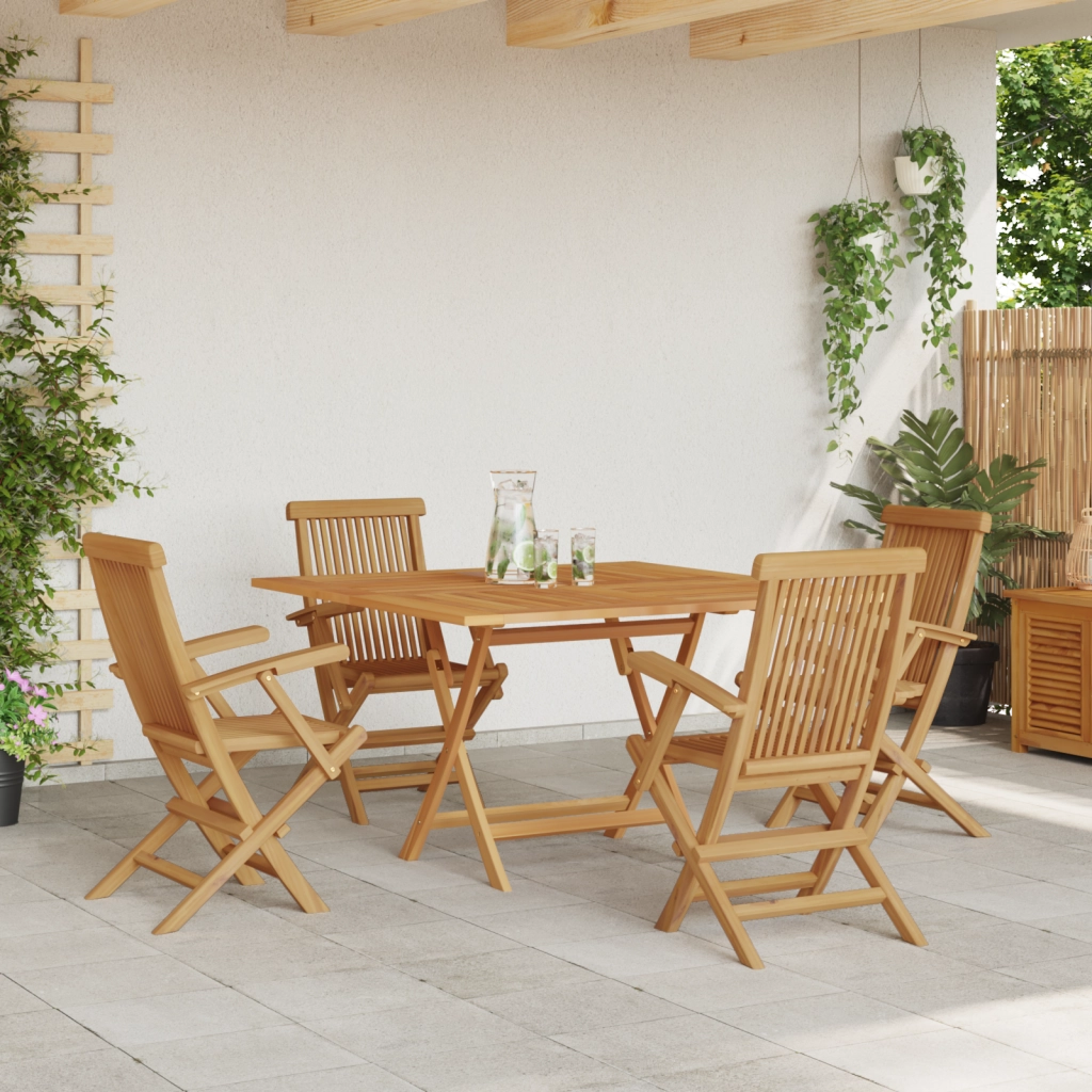 Set Pranzo Giardino 5 Pezzi Legno Massello di Teak