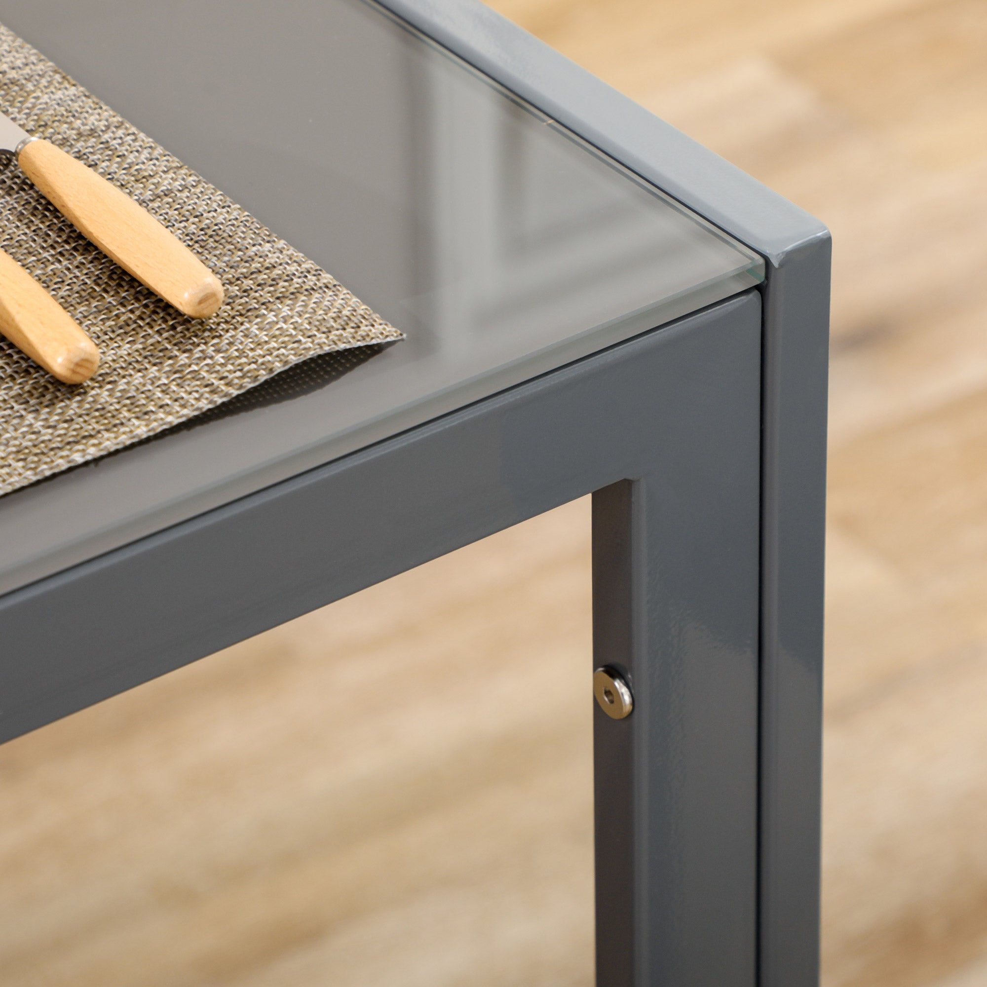 Set da Pranzo Tavolo e 4 Sedie in Similpelle Top in Vetro Temperato Grigio