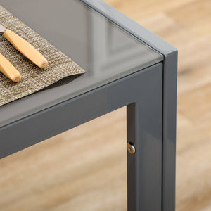 Set da Pranzo Tavolo e 4 Sedie in Similpelle Top in Vetro Temperato Grigio