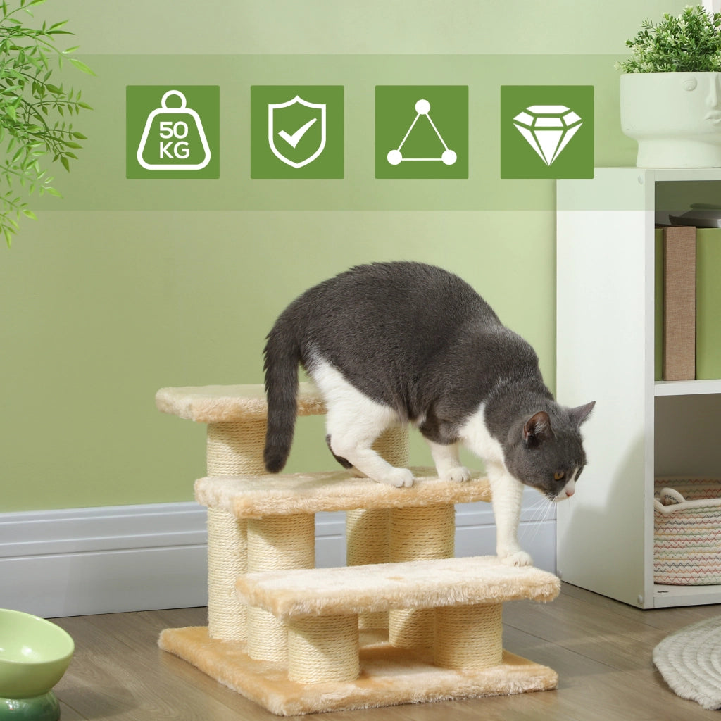 Scaletta beige per animali con piattaforme, sisal e rivestimento morbido