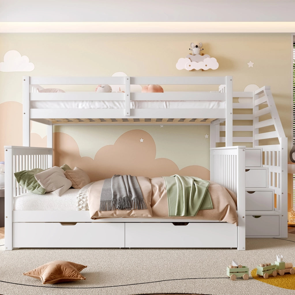 Letto a castello 90x200/140x200 cm bianco con cassetti