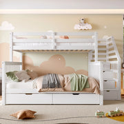 Letto a castello 90x200/140x200 cm bianco con cassetti