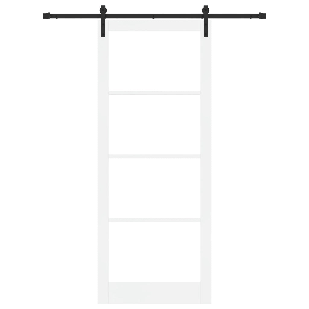 Porta Scorrevole  con Set di Hardware 'ORKDAL'in Legno Massello Bianco e Vetro