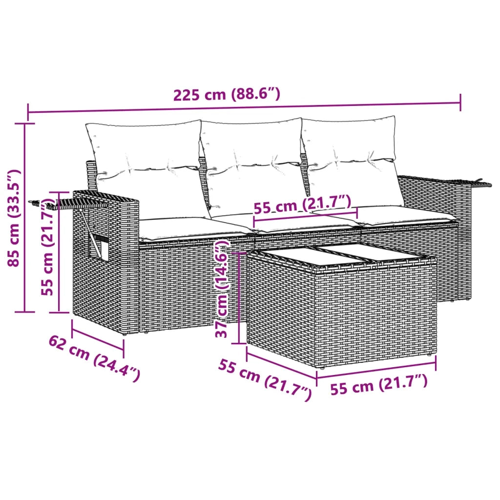 Set Divano da Giardino 4pz con Cuscini Grigio Chiaro Polyrattan 3252209