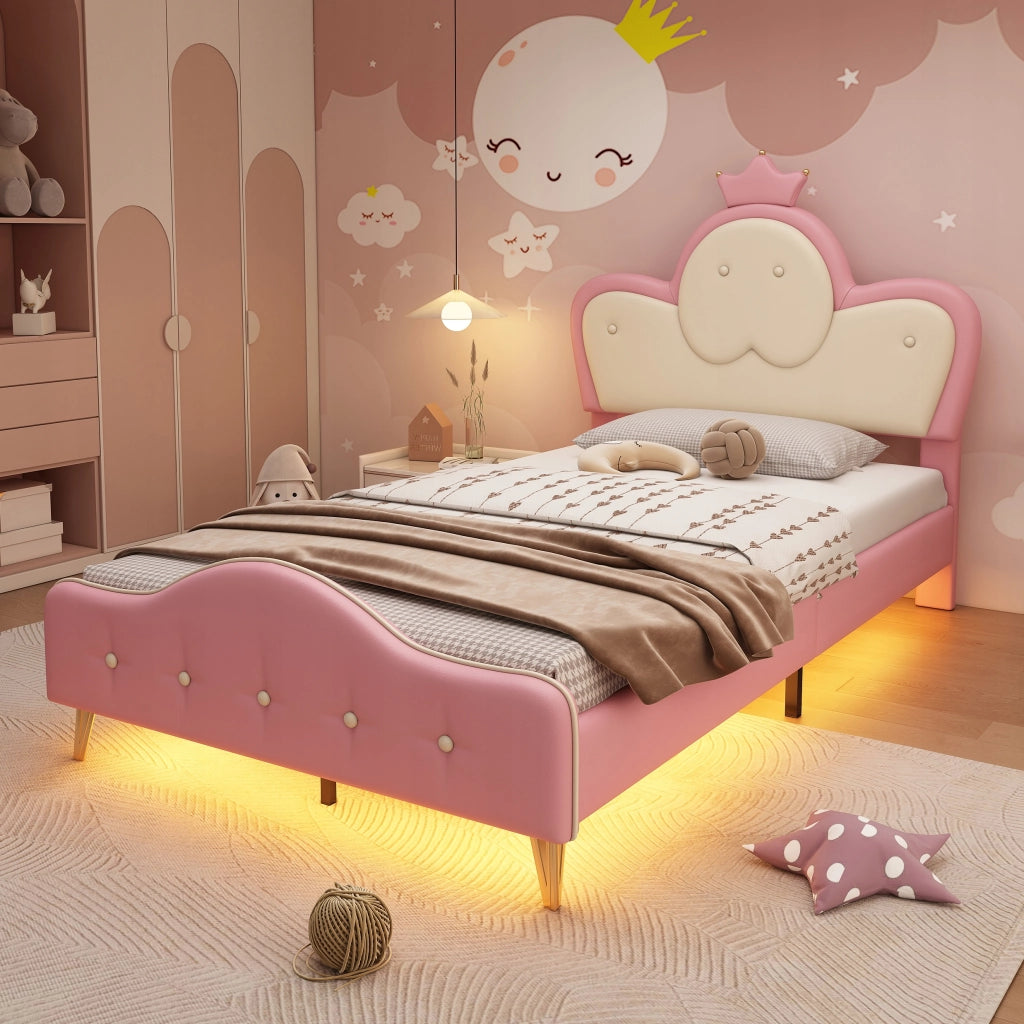 Letto imbottito 90x200 LED - Xylo - Rosa