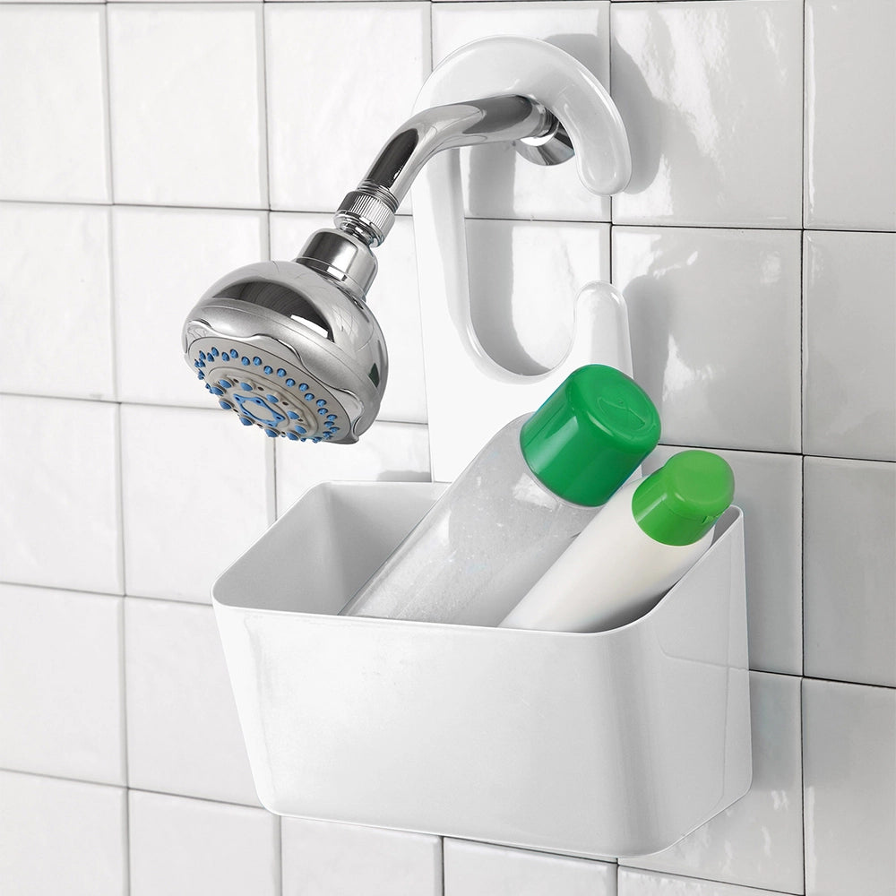 Portaoggetti doccia bianco in PVC gancio e fori di scolo per l’acqua