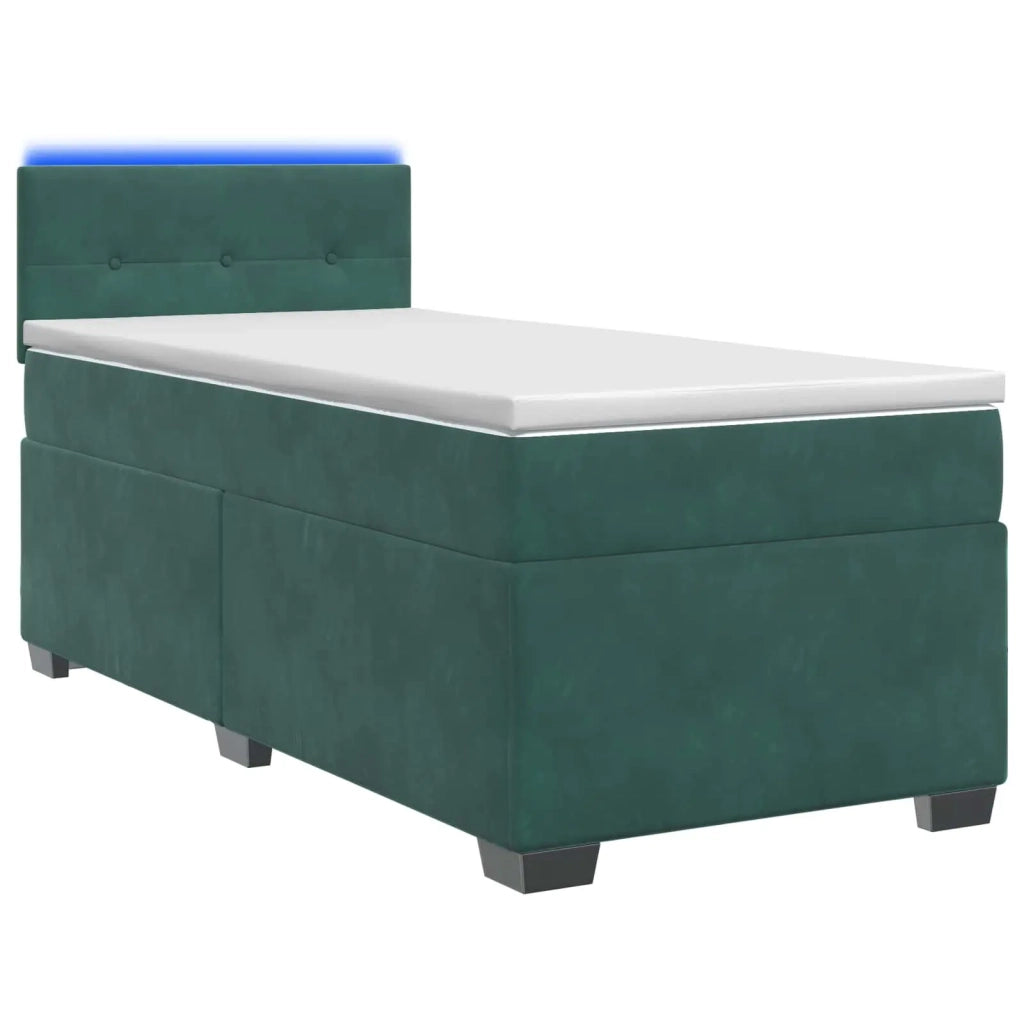 Letto con Box Spring, Materasso e LED Verde Scuro 100 x 200 cm 3452123