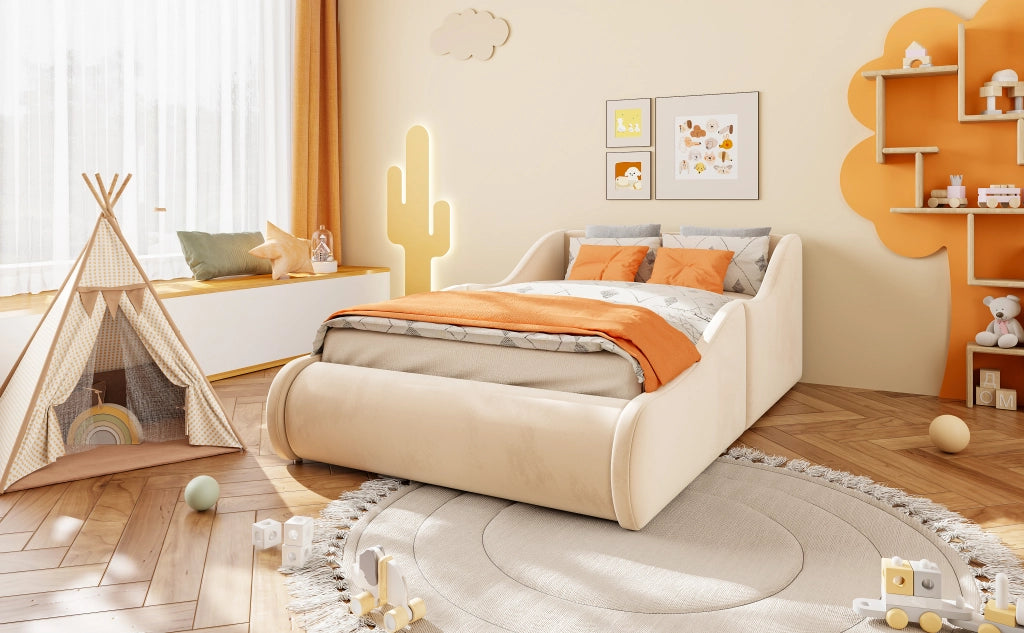 letto imbottito velluto beige 90 x 200 cm