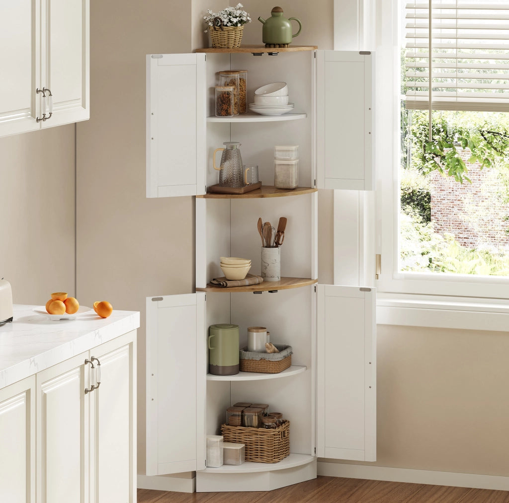 Mobile angolare 39.5x39.5x180 cm con 5 vani; stile vintage in MDF bianco