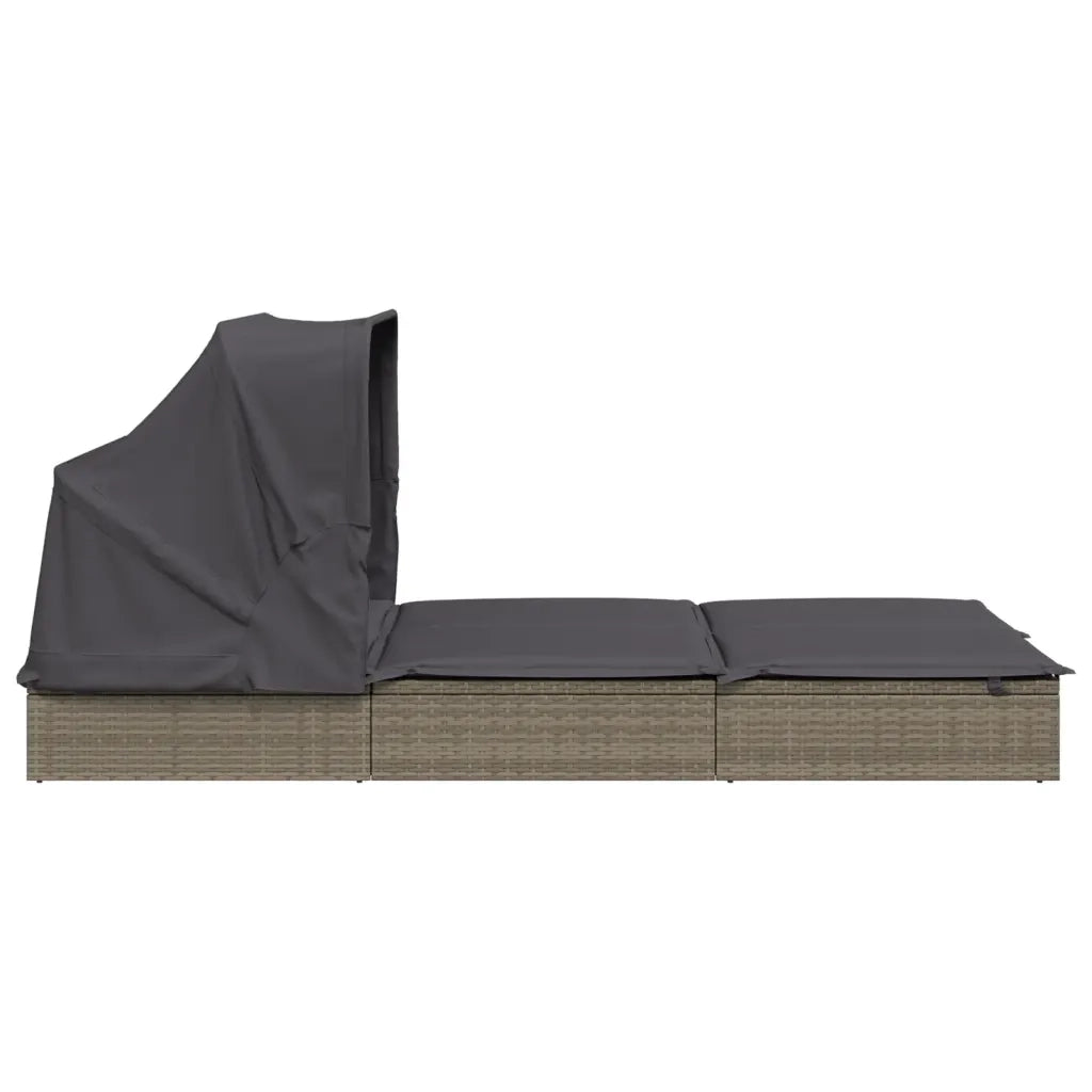 Sdraio da giardino | Lettino Doppio Tetto Pieghevole Grigio 213x118x97 cm Polyrattan