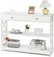 Ingresso per ingresso, console da ingresso stretta a 3 livelli con ampio cassetto per chiavi, orologi e gioielli, mobile ingresso per soggiorno e camera da letto, 100 x 30 x 80 cm (bianco)